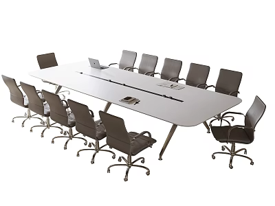 Modern Rectangular Conference Table With Black Office Chairs And Metal Legs In Office Meeting Room 3d model