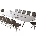 Modern Rectangular Conference Table With Black Office Chairs And Metal Legs In Office Meeting Room