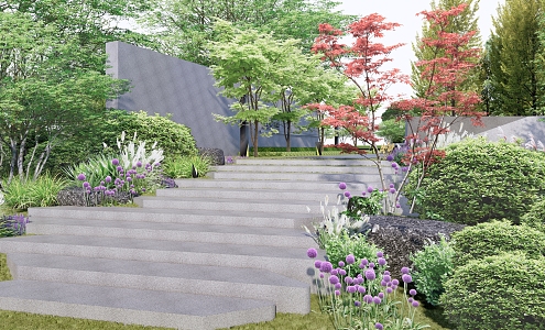 Modern Step Landscape Plant Group Flower Landscape Stone 3d model