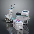 Light Blue Scooter With Delivery Boxes Featuring Red And Blue Logos 3d model
