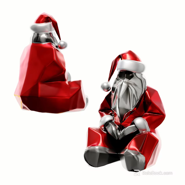 Red And Silver Polygonal Santa Claus Sculpture With Geometric Design Details 3d model