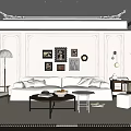 Elegant Modern Living Room Interior With Beige Sofa Wall Art Floor Lamp And Wooden Floors