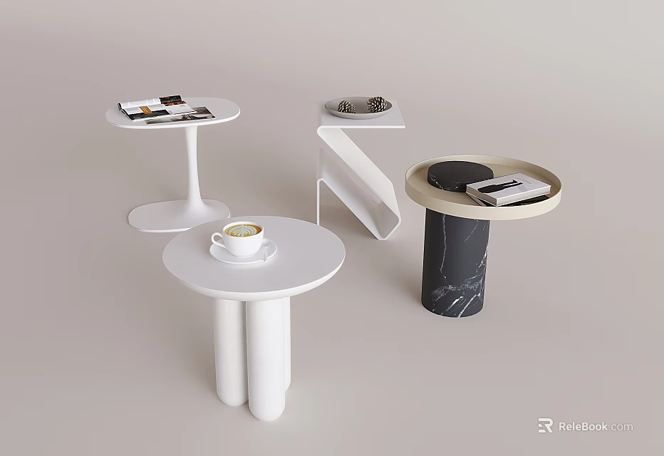 Modern Assorted Side Tables With Unique Designs Round Tops And Marble Bases 3d model