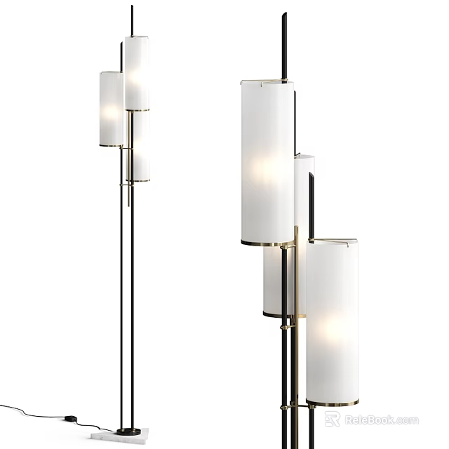 Modern Floor Lamps With White Shades And Black Stands 3d model 