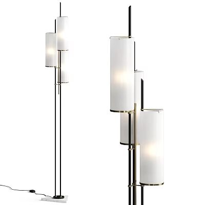 Modern Floor Lamps With White Shades And Black Stands 3d model