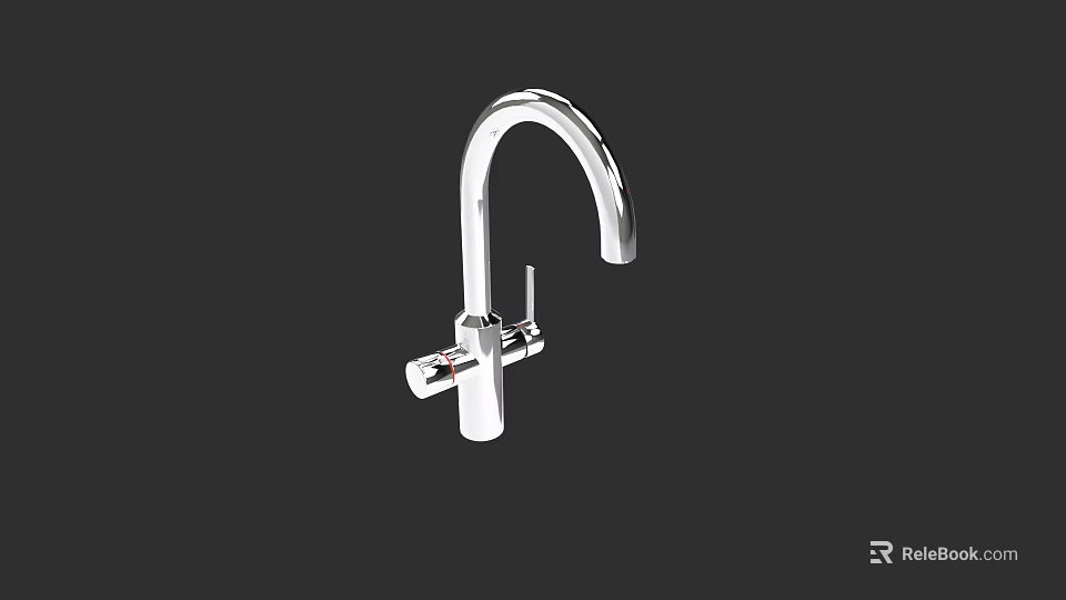 Modern Kitchen Faucet With Curved Spout And Metal Handle Design 3d model 