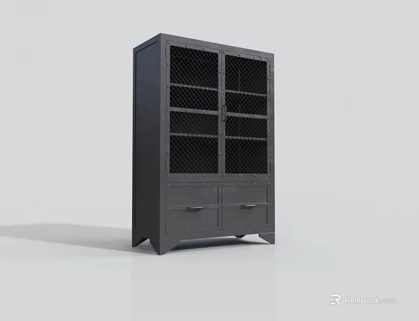 Black Storage Cabinet With Mesh Doors And Drawers For Home Organization 3d model 