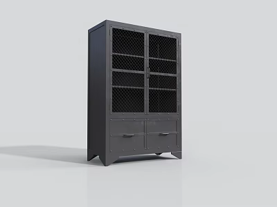 Black Storage Cabinet With Mesh Doors And Drawers For Home Organization 3d model
