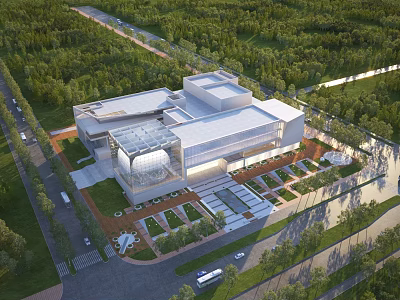 Aerial View Planning of Modern Building Complex With Glass Facade Greenery Roads and Plaza 3d model