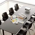 Modern Conference Table In Meeting Room With Black Chairs Projector Rolled Plans Charts And Documents