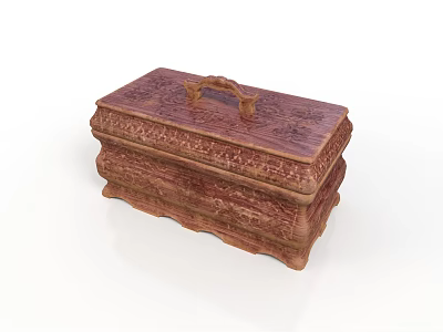 Wooden Storage Box With Intricate Carved Patterns And Top Handle For Home Organizing 3d model