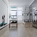 Bright Modern Fitness Studio With Yoga Pose Painting And Pilates Equipment And Large Mirrors