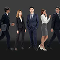 Group of Business Professionals in Formal Attire Walking on Dark Background