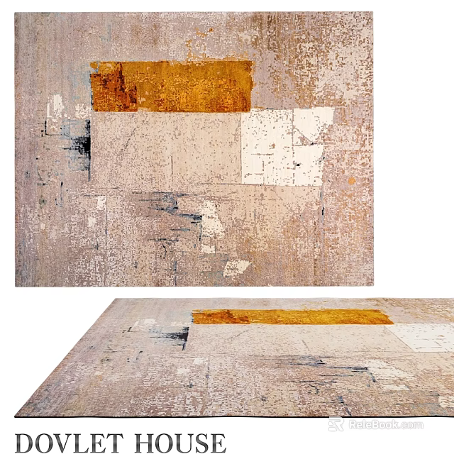 Vintage Distressed Square Carpet With Beige Brown White Geometric Patterns 3d model 