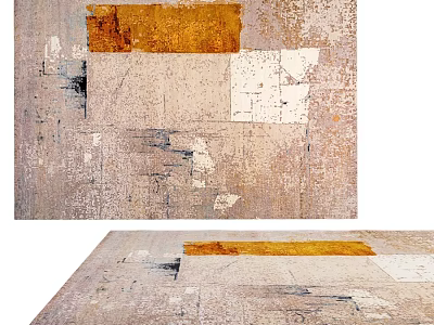 Vintage Distressed Square Carpet With Beige Brown White Geometric Patterns 3d model