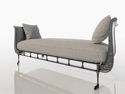 Elegant Modern Chaise Lounge With Gray Upholstery Metal Frame And Pillows 3d model