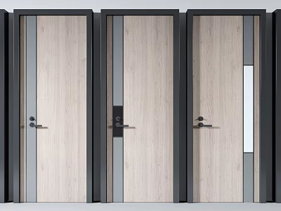Modern Hinged Doors With Wooden Panels Metal Frames And Sleek Handles 3d model