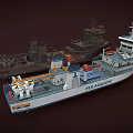 Detailed STROAQUATIC Work Vessel With Deck Equipment Crane Antennas Structure