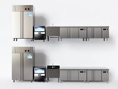 Stainless Steel Commercial Upright And Chest Refrigerators And Freezers For Kitchen Use 3d model