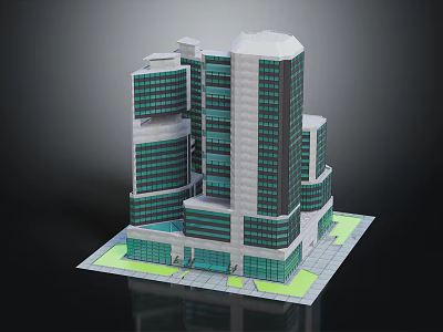Modern Office Building With Contemporary Glass Curtain Walls And Green Lawn Base 3d model