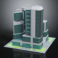 Modern Office Building With Contemporary Glass Curtain Walls And Green Lawn Base