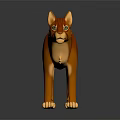 Orange Cat 3D Model With Green Eyes And Striped Tail Standing On Black Background