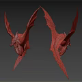 Two Purple Red Winged Creatures With Yellow Face Features Floating In Mid Air