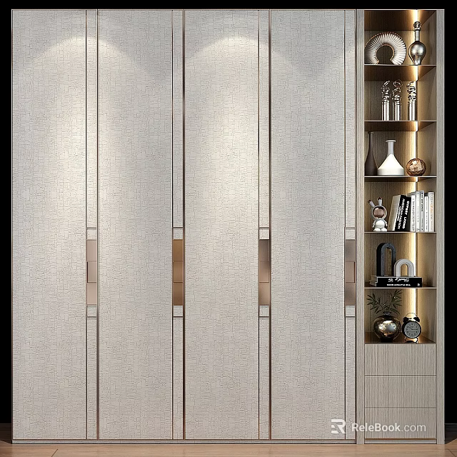 Modern Elegant Wardrobe Design With Display Shelf And Decorative Items 3d model