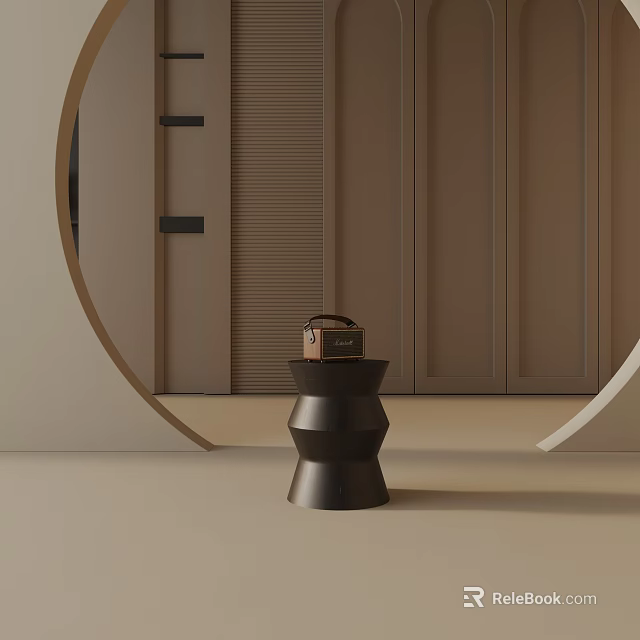 Modern Minimalist Interior With Black Sculptural Side Table Archway And Decor 3d model 