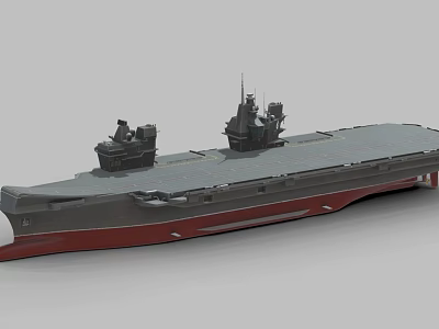 Detailed Aircraft Carrier Model With Gray Flight Deck And Red Hull Structures 3d model