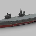 Detailed Aircraft Carrier Model With Gray Flight Deck And Red Hull Structures