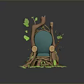 Organic Tree Stump Leisure Chair With Blue Cushion Green Leaves And Red Berries
