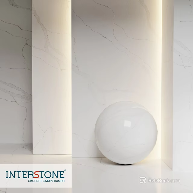 White Sphere Component Design In Modern Interior With Marble Wall And Lighting 3d model 