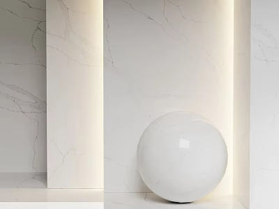 White Sphere Component Design In Modern Interior With Marble Wall And Lighting 3d model