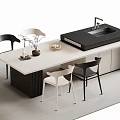Modern Sleek Bar Counter With Light Dark Countertop Sink And Dining Chairs