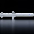 White Weapon Missile Model With Blue Logo Displayed On Black Background 3d model