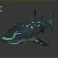 Blue And White Patterned Shark With Curved Lines Swimming In Deep Sea Water