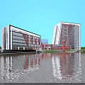 Modern Fire Station Twin Buildings With Waterfront Reflection And Geometric Facade Design