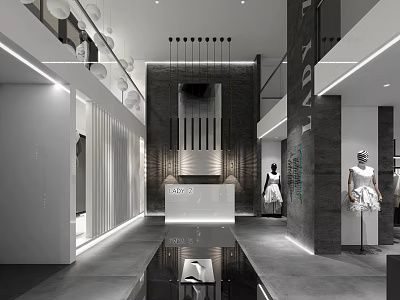 Modern Clothing Store Interior Featuring Mannequins Stylish Displays And Elegant Lighting Design 3d model