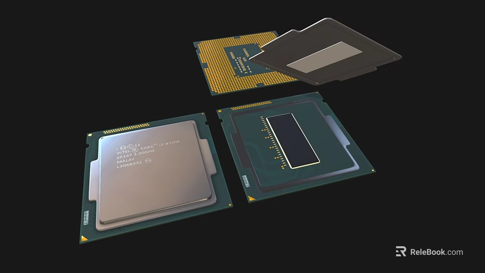 Industrial CPU Processors Displayed With Multiple Chips And Heat Sink Parts 3d model