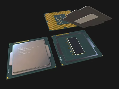 Industrial CPU Processors Displayed With Multiple Chips And Heat Sink Parts 3d model