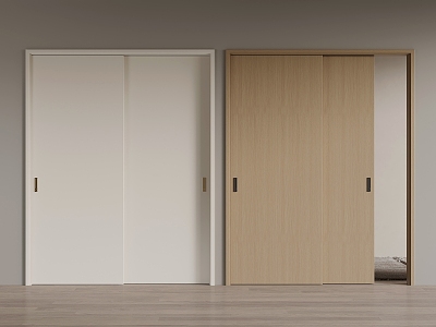 Modern sliding door solid wood sliding door 3d model