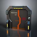 Sci Fi Sector 07 Door Design With Black Frame Orange Accents And Skull Logo