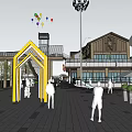 Modern Commercial Complex Shopping Mall Exterior With Glass Facade And Pedestrian Area