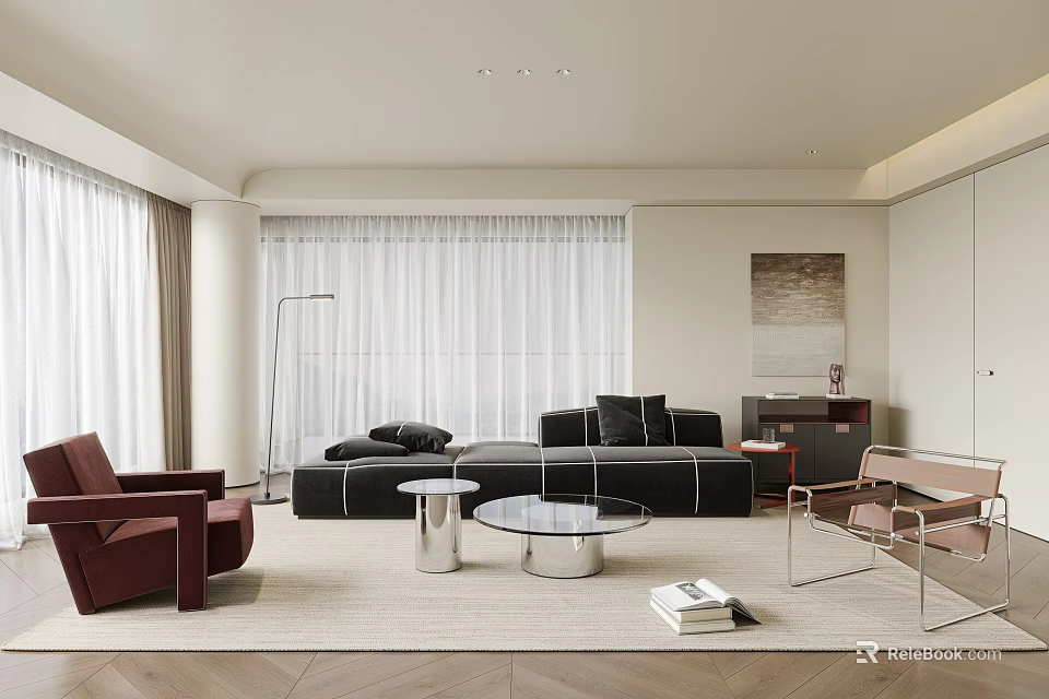 Modern Living Room Interior Design With Comfortable Sofa Coffee Table And Floor Lamp 3d model 