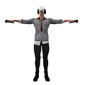Man in Gray Sweater Red Tie Wearing VR Headset Holding Controllers with Arms Outstretched