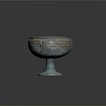 Vintage Ceramic Vessel With Green Glaze Pedestal Base And Handle In Classic Design
