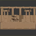 Cartoon Scene Of Mechanical Platform With Support Pillars Sloped Front And Internal Components