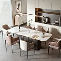 Modern Dining Table And Chairs Set With Marble Top In Kitchen Dining Area With Cabinets 3d model