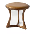 Modern Wooden Stool With Brown Leather Seat And Curved Legs Design